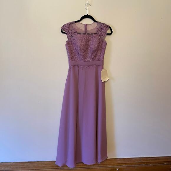Lan Ting XS bride lavender purple formal maxi gown lace sheer floral embroidery - Picture 10 of 13